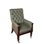 A GEORGE IV OR WILLIAM IV ROSEWOOD AND UPHOLSTERED LIBRARY ARMCHAIR, IN THE MANNER OF GILLOWS,