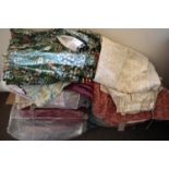 A COLLECTION OF VARIOUS FABRICS, INCLUDING CURTAINS,