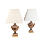 PAIR OF MARBLED PORCELAIN TABLE LAMPS