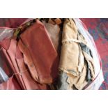 A QUANTITY OF OLD LEATHER UPHOLSTERY OFFCUTS,
