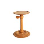A VICTORIAN TURNED PEAR WOOD ADJUSTABLE CANDLE STAND,