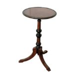 A VICTORIAN AMBOYNA AND EBONISED WOOD CIRCULAR OCCASIONAL TABLE,