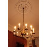 A BRASS TEN LIGHT CHANDELIER, IN ANGLO-DUTCH EARLY 18TH CENTURY STYLE,