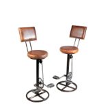 A PAIR OF INDUSTRIAL BAR STOOLS