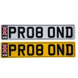 UK VEHICLE REGISTRATION NUMBER 'PR08 0ND'