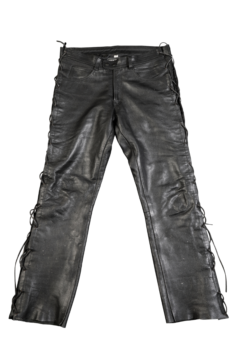 A PAIR OF BIKER'S GEARBOX LEATHER LACED JEANS