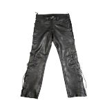 A PAIR OF BIKER'S GEARBOX LEATHER LACED JEANS