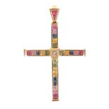 AN 18CT YELLOW GOLD GEM SET CROSS PENDANT