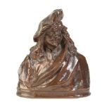 A CONTINENTAL BRONZE SCHOLAR'S BUST OF REMBRANDT,