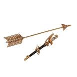 AN UNMARKED YELLOW METAL JABOT PIN SET WITH SEED PEARLS,