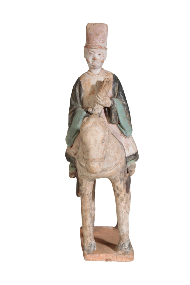 PAINTED POTTERY FIGURE OF A HORSE AND RIDER, MING DYNASTY - Image 3 of 3