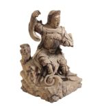 CARVED WOOD FIGURE OF GUAN YU, QING DYNASTY