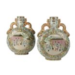 LARGE PAIR OF FAMILLE ROSE MOON FLASKS, LATE QING/REPUBLIC PERIOD