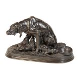 PIERRE-JULES MENE, (1810-1879), A BRONZE GROUP OF A HOUND WITH THREE PUPS,