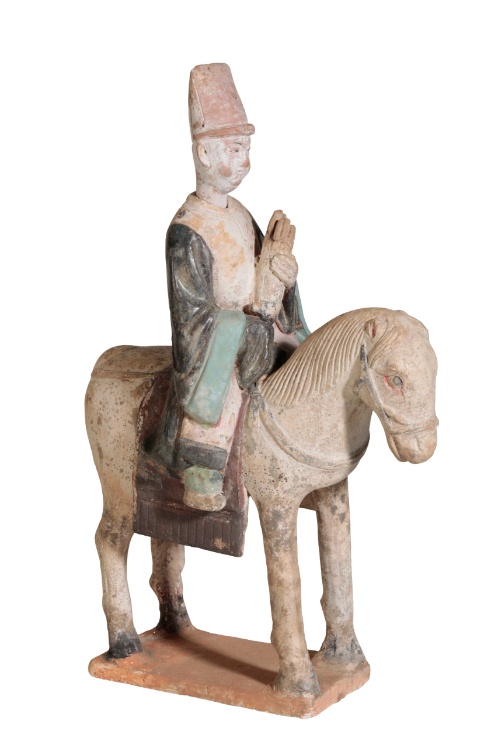 PAINTED POTTERY FIGURE OF A HORSE AND RIDER, MING DYNASTY - Image 2 of 3