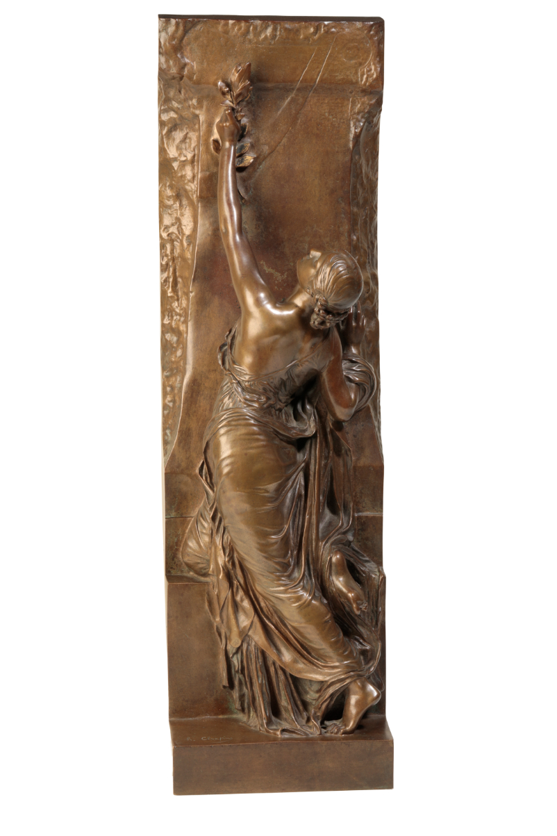 HENRI MICHEL ANTOINE CHAPU, (1833-1891), 'LA JEUNESSE', A RELIEF CAST BRONZE MODEL OF A MAIDEN, - Image 2 of 4