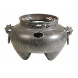 LARGE SILVER-WIRE INLAID BRONZE TRIPOD CENSER, QING DYNASTY