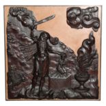 A NORTH EUROPEAN SCULPTED AND STAINED OAK RELIEF PORTRAYING THE SACRIFICE OF ISAAC,