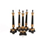 A SET OF FIVE 'BRONZE' AND GILT METAL REGENCY STYLE TABLE LAMPS
