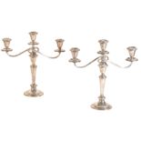 A PAIR OF SILVER THREE LIGHT CANDLEABRA