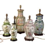 A GROUP OF FIVE CHINESE VASE LAMP BASES