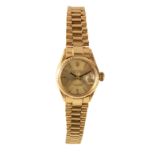 A ROLEX OYSTER PERPETUAL DATEJUST 18CT GOLD LADY'S BRACELET WATCH