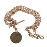 A 9CT GOLD ALBERT POCKET WATCH CHAIN