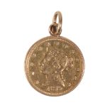 AN 1879 GOLD 2 1/2 DOLLAR PENDANT