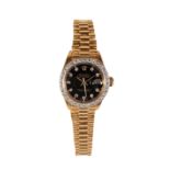 A ROLEX OYSTER PERPETUAL DATE JUST 18CT GOLD LADY'S BRACELET WATCH