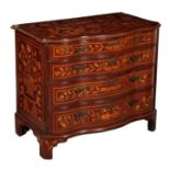 A DUTCH WALNUT AND FLORAL MARQUETRY SERPENTINE COMMODE