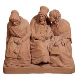 A TERRACOTTA GROUP OF THREE ELDERLY LADIES,