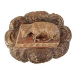 A CARVED WOOD AND POLYCHROME CEILING BOSS