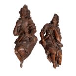 TWO CARVED OAK FEMALE FIGURES, PROBABLY ANGELS