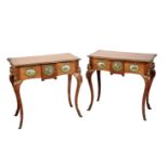 A PAIR OF ROSEWOOD AND KINGWOOD SIDE TABLES OF LOUIS XV STYLE