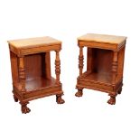 A PAIR OF GEORGE IV AMBOYNA AND MAHOGANY PIER TABLES