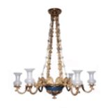 A WILLIAM IV SIX-LIGHT GILT AND DARK-BLUE-PAINTED BRONZE CHANDELIER