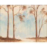 KEVIN BEST (1932-2012) An egret wading in a landscape with trees