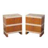 A PAIR OF ART DECO STYLE MAPLE AND PARCHMENT BEDSIDE CABINETS