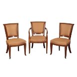 A SET OF TEN OAK REGENCY STYLE DINING CHAIRS