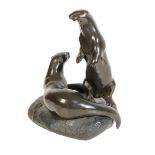 OWEN LLEWELLYN-DAVIS (1950), A Limited edition bronze of two otters