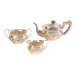 A MATCHED THREE PIECE SILVER TEA SET