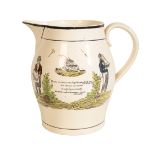 A RARE LATE 18TH CENTURY MASONIC CREAMWARE JUG