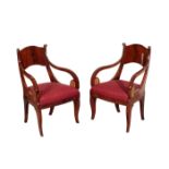 A PAIR RUSSIAN MAHOGANY AND PARCEL GILT BERGERES