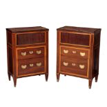 A PAIR OF MAHOGANY AND TULIPWOOD BEDSIDE COMMODES