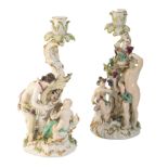 A PAIR OF MEISSEN CANDLESTICKS