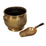 A 17TH CENTURY STYLE BRASS COAL BUCKET