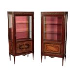 A PAIR OF EMPIRE MAHOGANY AND FLORAL MARQUETRY GLAZED CABINETS