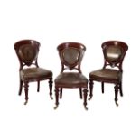 A SET OF SIX 19TH CENTURY MAHOGANY AND LEATHER UPHOLSTERED DINING CHAIRS