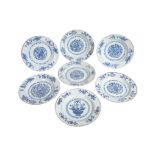 A SET OF CHINESE BLUE AND WHITE DEEP PLATES