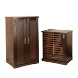 TWO OAK EFFECT MEDAL COLLECTION CABINETS